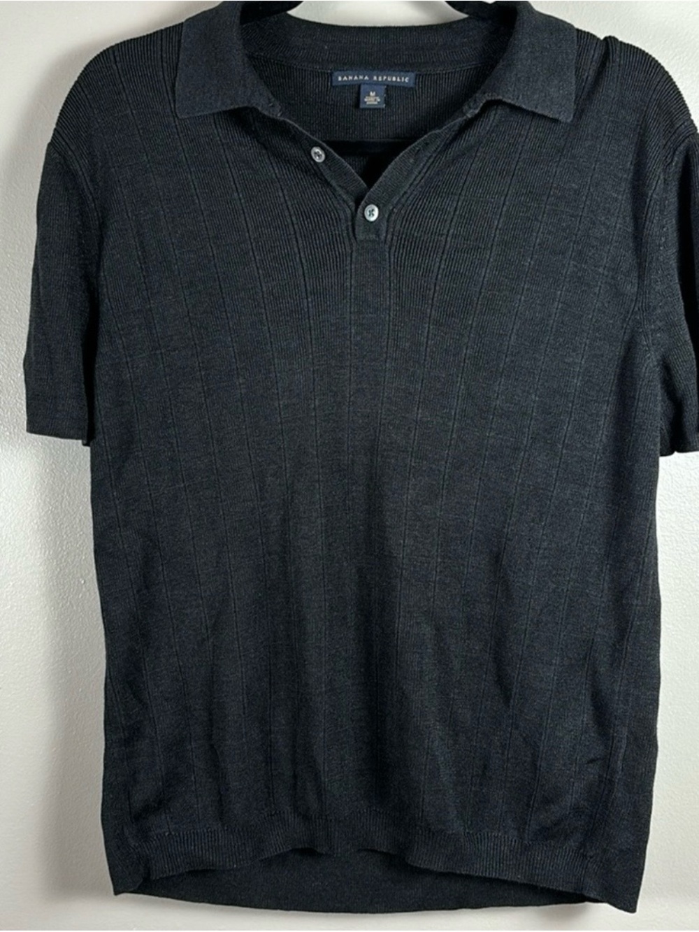 Banana Republic Men's Dark Charcoal Ribbed Silk blend Polo